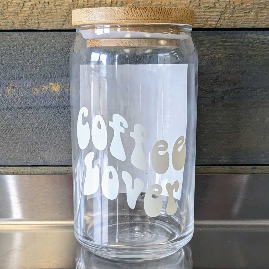 Coffee Lover 16 oz Can Glass with Bamboo Lid